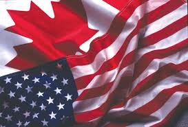 Canadian-American flags together