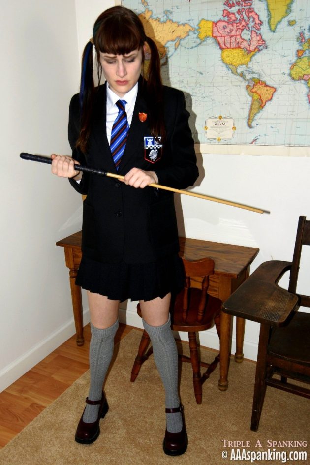 Elle Bea is a schoolgirl waiting for her caning detention punishment